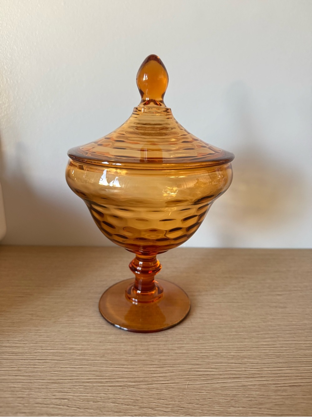 Amber Glass Lidded Compote Candy Dish